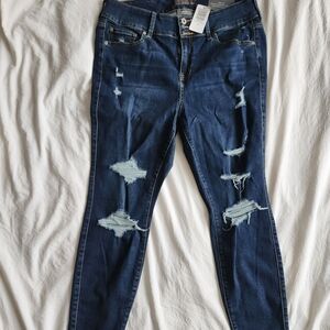 Torrid Dark Blue Distressed Skinny Jeans